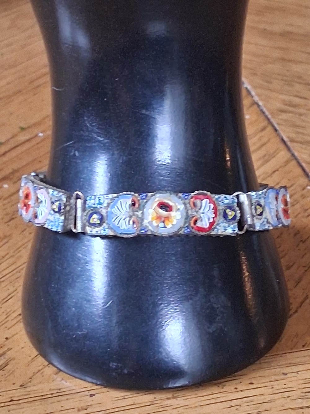 Vintage Italian Micro Mosaic Floral Panel Bracelet Brass Mid Century - Picture 6 of 8